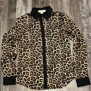 Michael Kors Leopard Print Button-Up Blouse